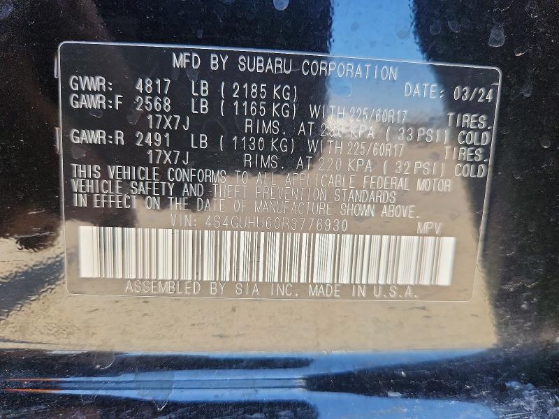 Aukcja sprzedaży 2024 Subaru Crosstrek, vin: 4S4GUHU60R3776930, numer aukcji: 57489506