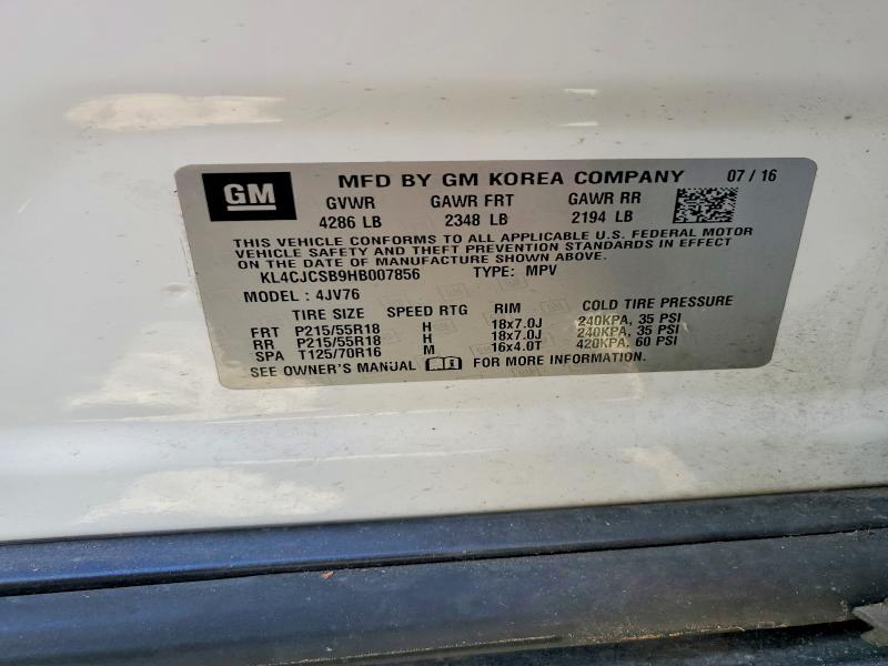 Aukcja sprzedaży 2017 Buick Encore, vin: KL4CJCSB9HB007856, numer aukcji: 58444976