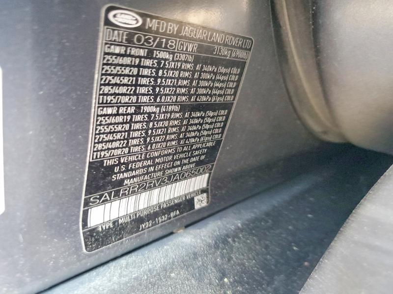 2018 Land Rover Discovery მანქანა იყიდება აუქციონზე, vin: SALRR2RV3JA065002, აუქციონის ნომერი: 56979426