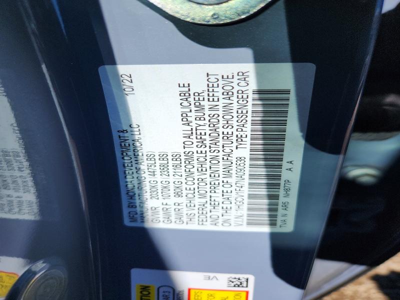 57059406 :رقم المزاد ، 1HGCV1F47NA090538 vin ، 2022 Honda Accord مزاد بيع