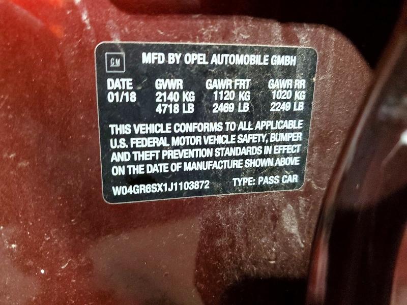 58307156 :رقم المزاد ، W04GR6SX1J1103872 vin ، 2018 Buick Regal مزاد بيع