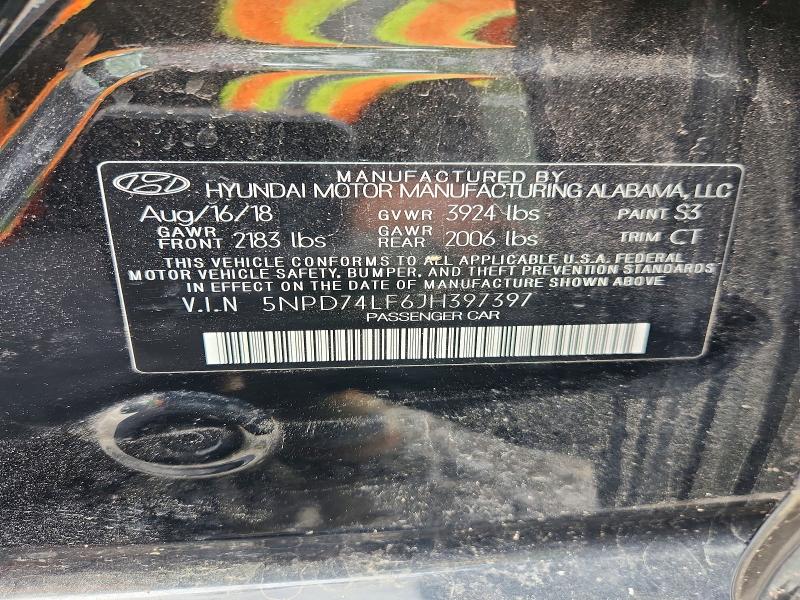 Продажа на аукционе авто 2018 Hyundai Elantra, vin: 5NPD74LF6JH397397, номер лота: 58640506