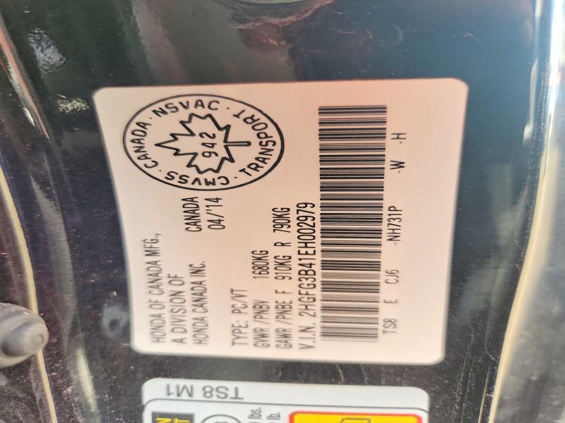 Продаж на аукціоні авто 2014 Honda Civic, vin: 2HGFG3B41EH002979, номер лоту: 58732336