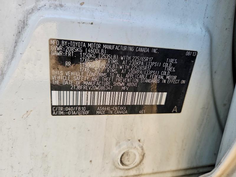 Продаж на аукціоні авто 2013 Toyota Rav4, vin: 2T3BFREV2DW086347, номер лоту: 59157146