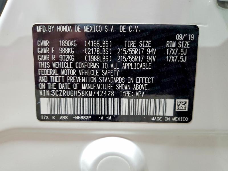 Aukcja sprzedaży 2019 Honda Hr-v, vin: 3CZRU6H58KM742428, numer aukcji: 59150806