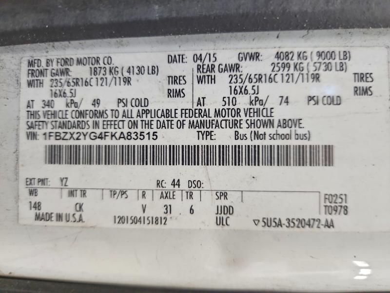 56410096 :رقم المزاد ، 1FBZX2YG4FKA83515 vin ، 2015 Ford Transit مزاد بيع
