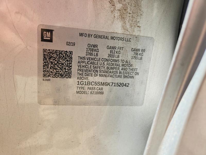 57385316 :رقم المزاد ، 1G1BC5SM6K7152042 vin ، 2019 Chevrolet Cruze مزاد بيع