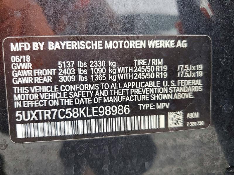 57429726 :رقم المزاد ، 5UXTR7C58KLE98986 vin ، 2019 Bmw X3 مزاد بيع
