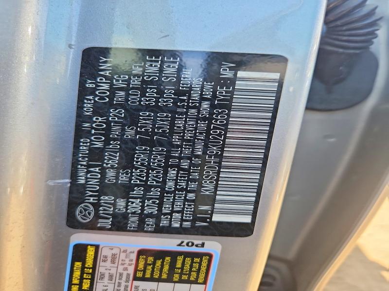 2019 Hyundai Santa Fe Xl მანქანა იყიდება აუქციონზე, vin: KM8SRDHF9KU297663, აუქციონის ნომერი: 56067886