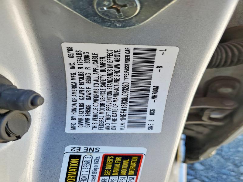 56976086 :رقم المزاد ، 1HGFA16838L093280 vin ، 2008 Honda Civic مزاد بيع