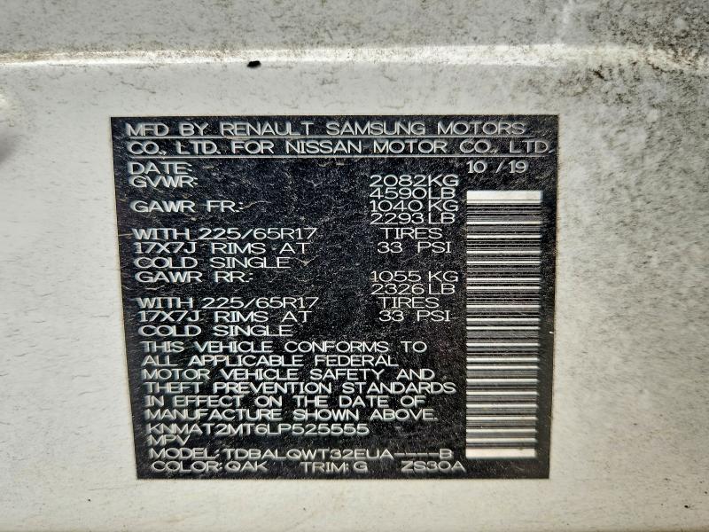 57779526 :رقم المزاد ، KNMAT2MT6LP525555 vin ، 2020 Nissan Rogue مزاد بيع