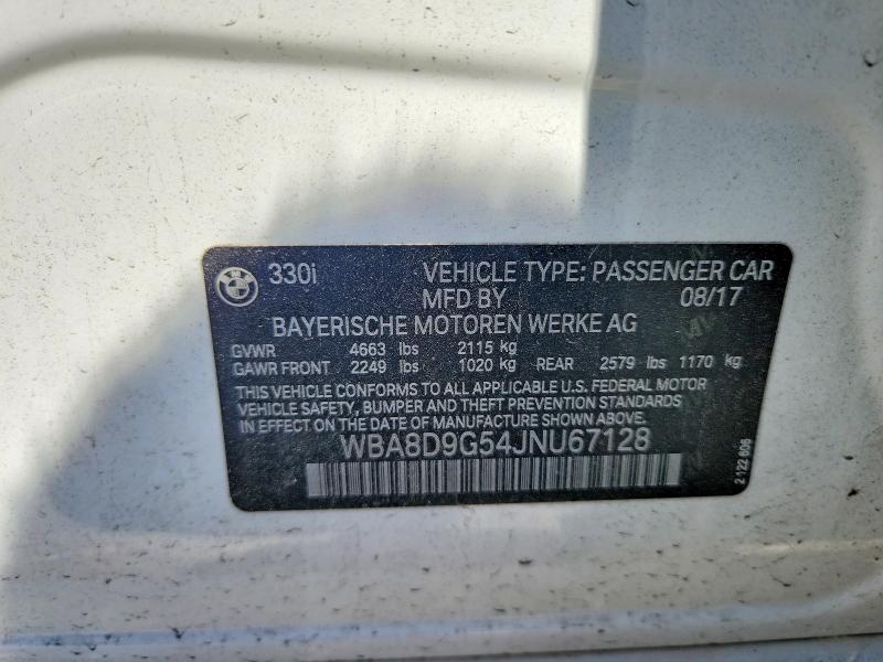2018 Bmw 330 მანქანა იყიდება აუქციონზე, vin: WBA8D9G54JNU67128, აუქციონის ნომერი: 55974036
