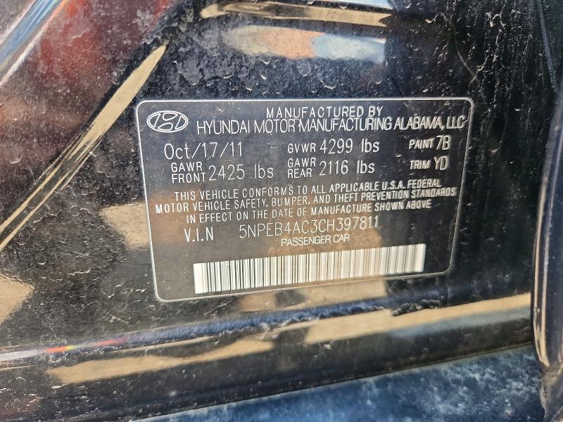 58417136 :رقم المزاد ، 5NPEB4AC3CH397811 vin ، 2012 Hyundai Sonata مزاد بيع