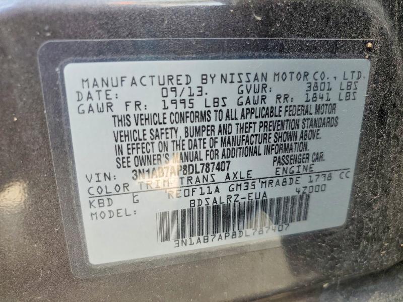 2013 Nissan Sentra მანქანა იყიდება აუქციონზე, vin: 3N1AB7AP8DL787407, აუქციონის ნომერი: 56184866