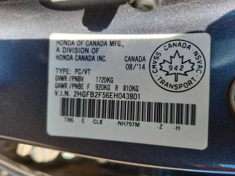 Продажа на аукционе авто 2014 Honda Civic, vin: 2HGFB2F56EH043801, номер лота: 58436266