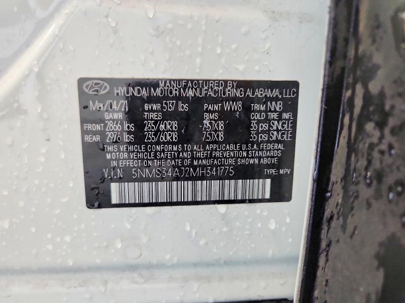 Продаж на аукціоні авто 2021 Hyundai Santa Fe, vin: 5NMS34AJ2MH341775, номер лоту: 57050636