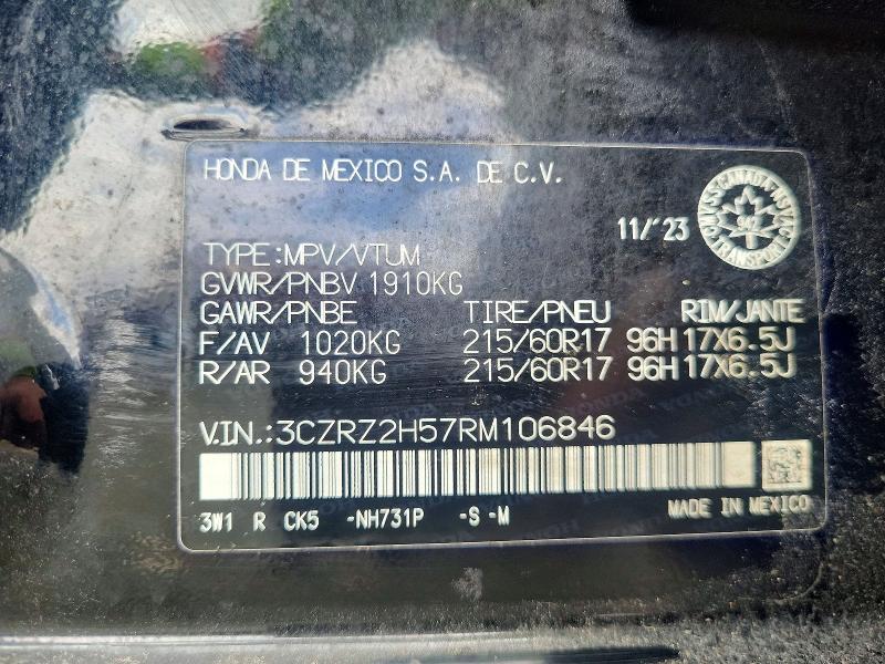 54773656 :رقم المزاد ، 3CZRZ2H57RM106846 vin ، 2024 Honda Hr-v مزاد بيع