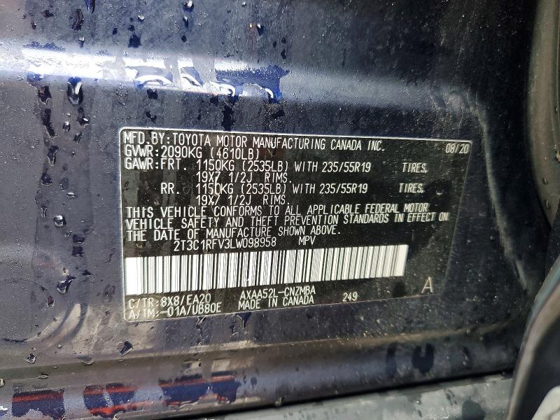 Aukcja sprzedaży 2020 Toyota Rav4, vin: 2T3C1RFV3LW098958, numer aukcji: 57024816