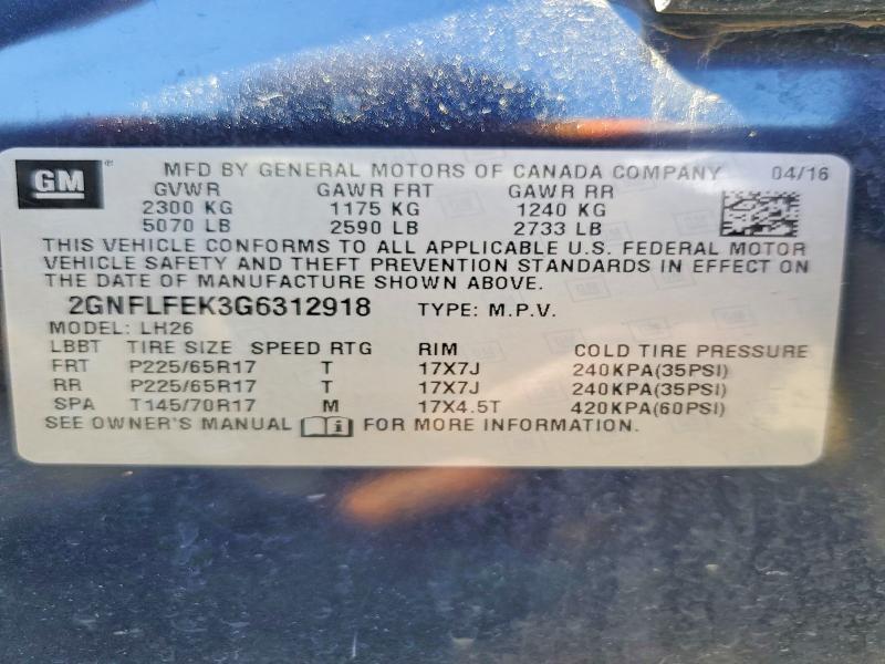 Aukcja sprzedaży 2016 Chevrolet Equinox, vin: 2GNFLFEK3G6312918, numer aukcji: 56315476