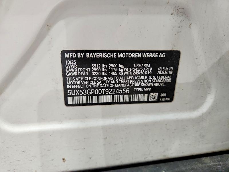 2026 Bmw X3 მანქანა იყიდება აუქციონზე, vin: 5UX53GP00T9224556, აუქციონის ნომერი: 58377946