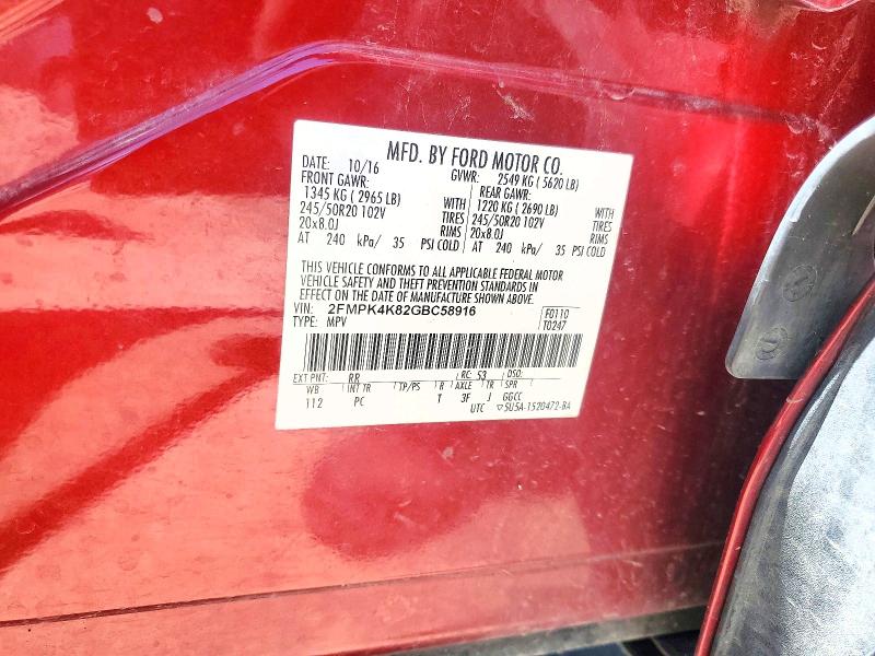 Продаж на аукціоні авто 2016 Ford Edge, vin: 2FMPK4K82GBC58916, номер лоту: 55928336
