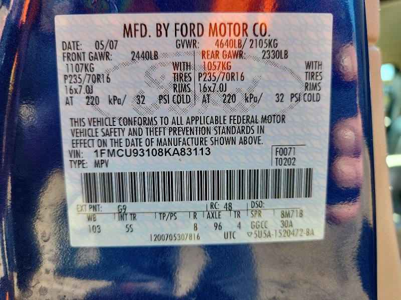 2008 Ford Escape მანქანა იყიდება აუქციონზე, vin: 1FMCU93108KA83113, აუქციონის ნომერი: 58197596
