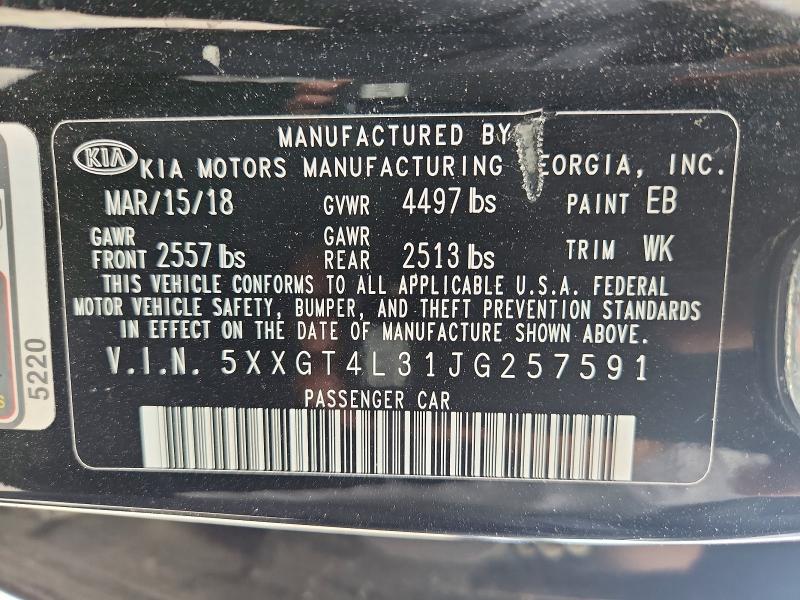 Продажа на аукционе авто 2018 Kia Optima, vin: 5XXGT4L31JG257591, номер лота: 57858486