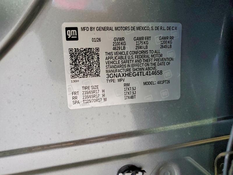Aukcja sprzedaży 2026 Chevrolet Equinox, vin: 3GNAXHEG4TL414658, numer aukcji: 56438296