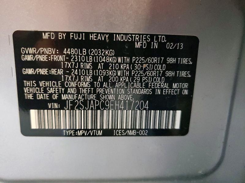 Aukcja sprzedaży 2014 Subaru Forester, vin: JF2SJAPC9EH417204, numer aukcji: 58041546