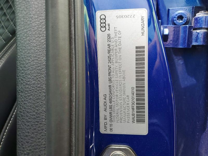 58294406 :رقم المزاد ، WAUB1HFF3G1014010 vin ، 2016 Audi S3 مزاد بيع