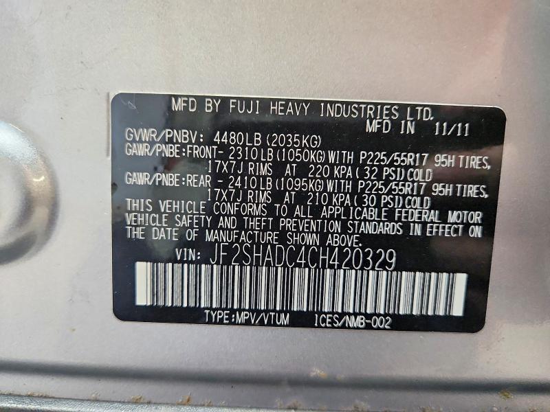 Продажа на аукционе авто 2012 Subaru Forester, vin: JF2SHADC4CH420329, номер лота: 85791975