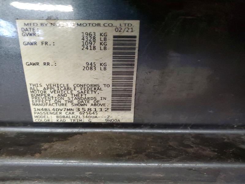 Aukcja sprzedaży 2021 Nissan Altima, vin: 1N4BL4DV7MN358112, numer aukcji: 56866186