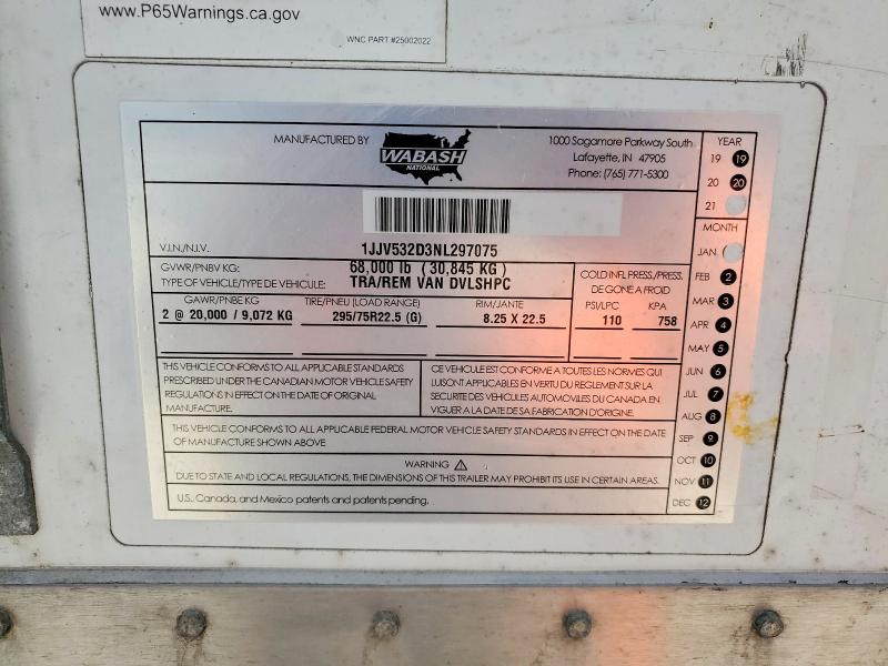 Aukcja sprzedaży 2022 Wabash Dry Van Duraplate, vin: 1JJV532D3NL297075, numer aukcji: 55204206