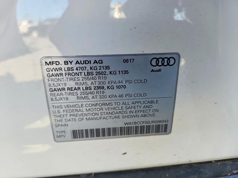 Aukcja sprzedaży 2018 Audi Q3, vin: WA1BCCFS0JR008343, numer aukcji: 56832756