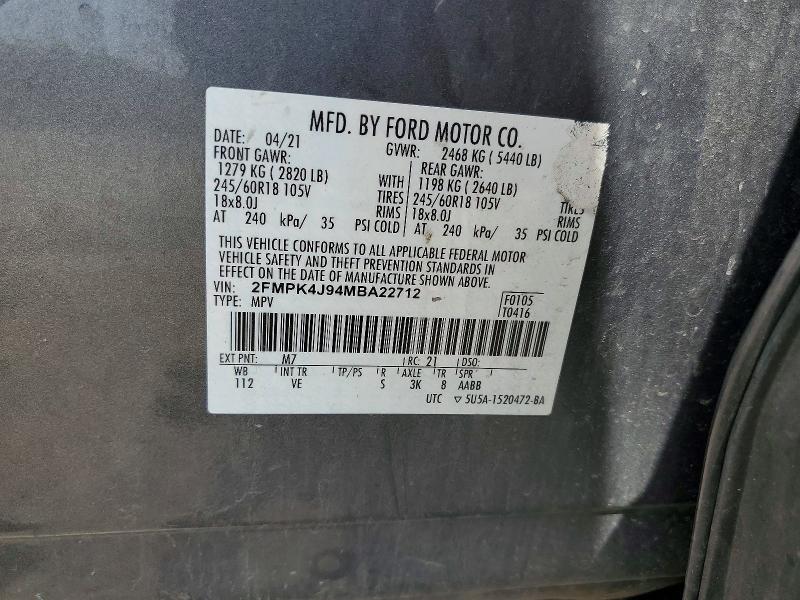 2021 Ford Edge მანქანა იყიდება აუქციონზე, vin: 2FMPK4J94MBA22712, აუქციონის ნომერი: 56076776