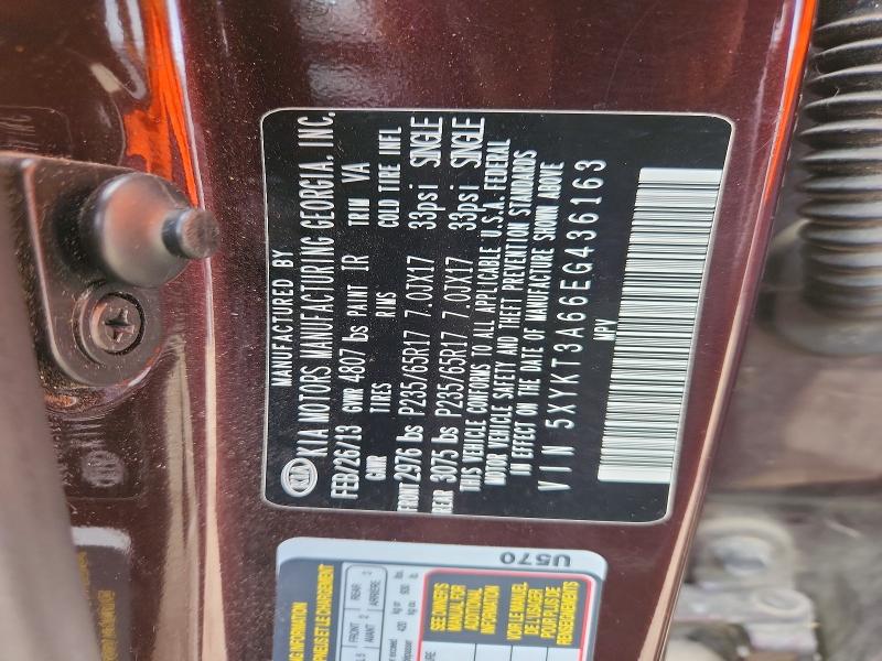 57329396 :رقم المزاد ، 5XYKT3A66EG436163 vin ، 2014 Kia Sorento مزاد بيع