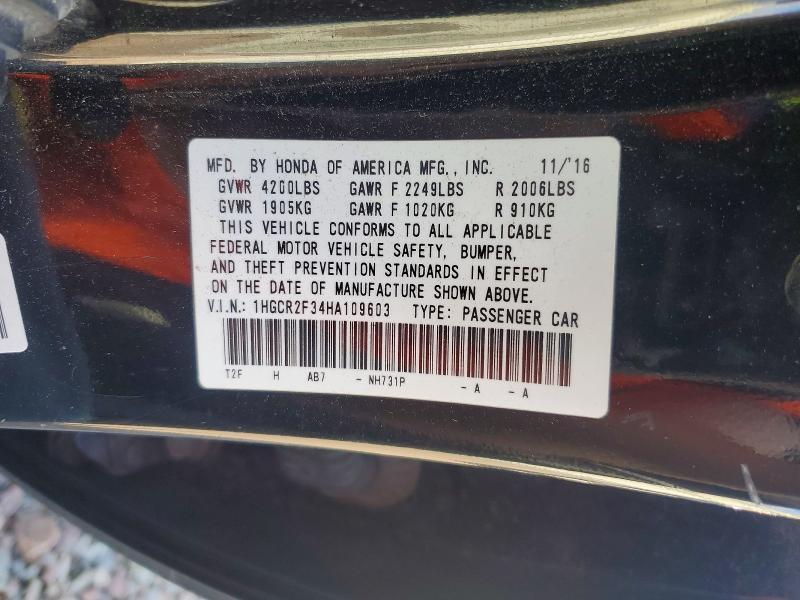 Auction sale of the 2017 Honda Accord, vin: 1HGCR2F34HA109603, lot number: 56461986