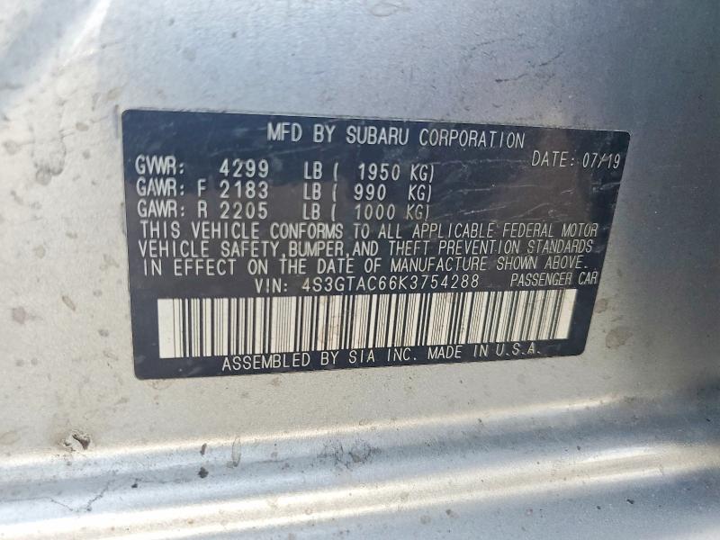2019 Subaru Impreza მანქანა იყიდება აუქციონზე, vin: 4S3GTAC66K3754288, აუქციონის ნომერი: 59375076