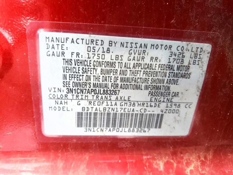 Auction sale of the 2018 Nissan Versa, vin: 3N1CN7AP0JL883267, lot number: 57719846