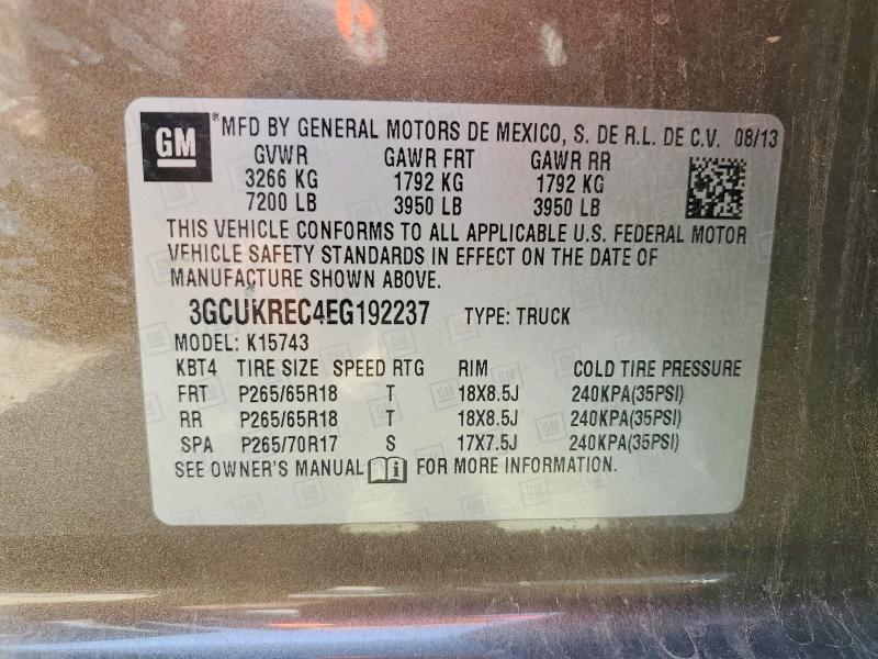 Продаж на аукціоні авто 2014 Chevrolet Silverado, vin: 3GCUKREC4EG192237, номер лоту: 58909926
