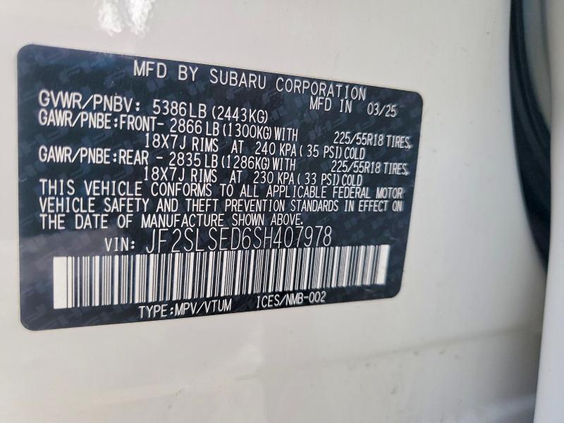 2025 Subaru Forester მანქანა იყიდება აუქციონზე, vin: JF2SLSED6SH407978, აუქციონის ნომერი: 58285746
