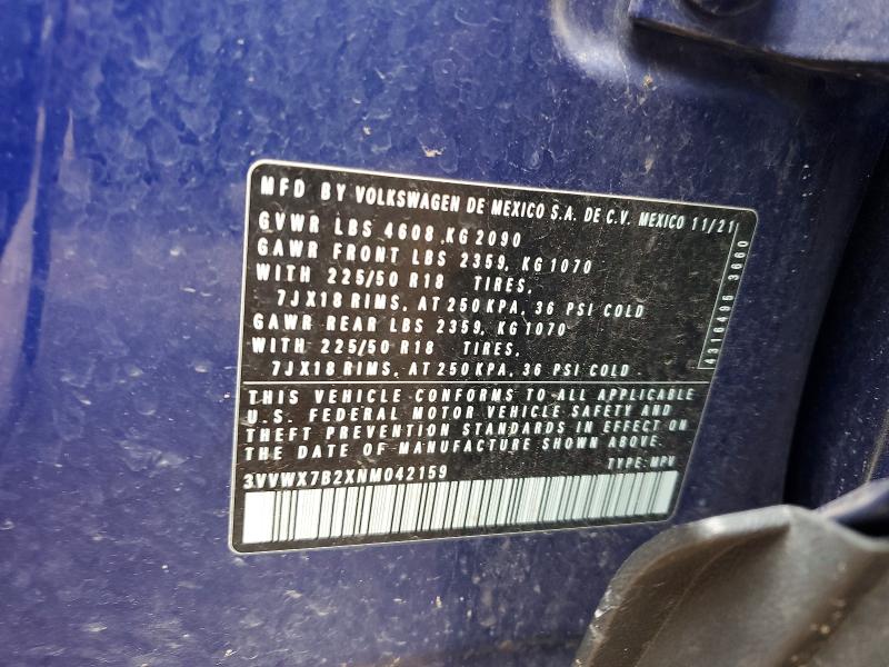 Продажа на аукционе авто 2022 Volkswagen Taos, vin: 3VVWX7B2XNM042159, номер лота: 57214176
