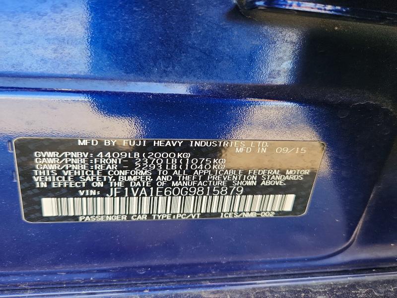 Aukcja sprzedaży 2016 Subaru Wrx, vin: JF1VA1E60G9815879, numer aukcji: 54958506