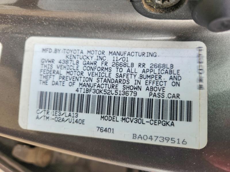 Продаж на аукціоні авто 2002 Toyota Camry, vin: 4T1BF30K52U513679, номер лоту: 56475116