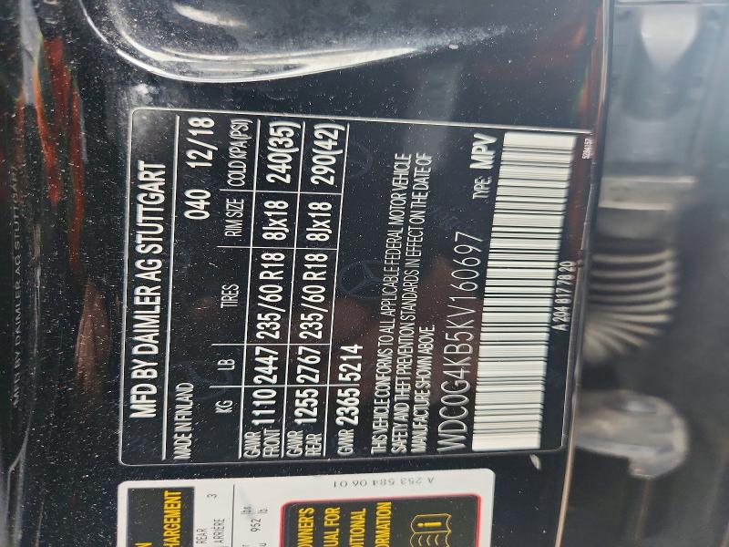 57353126 :رقم المزاد ، WDC0G4KB5KV160697 vin ، 2019 Mercedes-benz Glc مزاد بيع