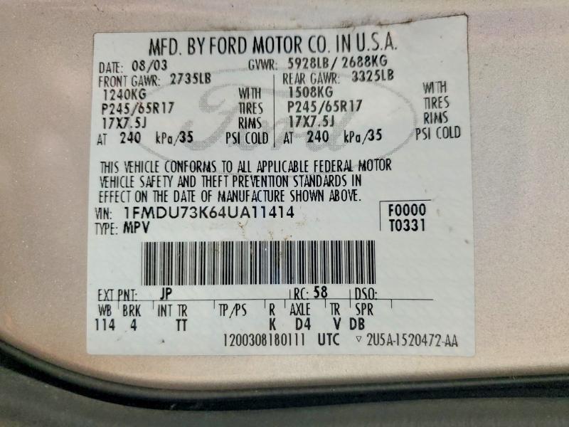 Aukcja sprzedaży 2004 Ford Explorer, vin: 1FMDU73K64UA11414, numer aukcji: 56441096