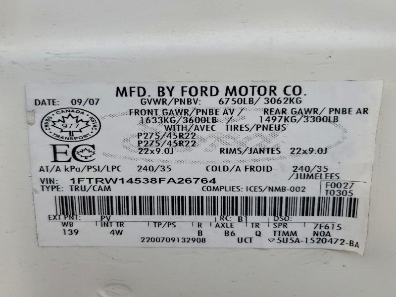 Продаж на аукціоні авто 2008 Ford F-150, vin: 1FTRW14538FA26764, номер лоту: 56767096