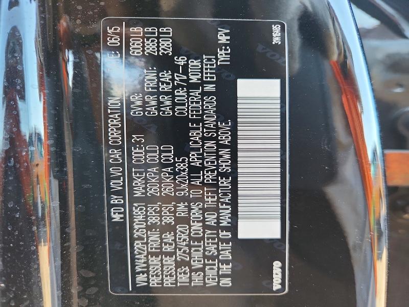 57021616 :رقم المزاد ، YV4A22PL2G1014851 vin ، 2016 Volvo Xc90 مزاد بيع