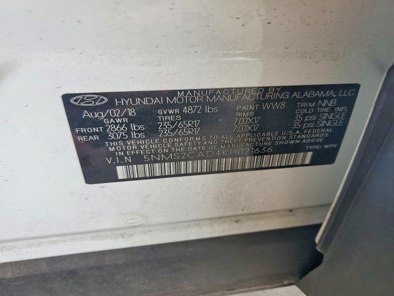 Продажа на аукционе авто 2019 Hyundai Santa Fe, vin: 5NMS2CAD4KH021636, номер лота: 55755426