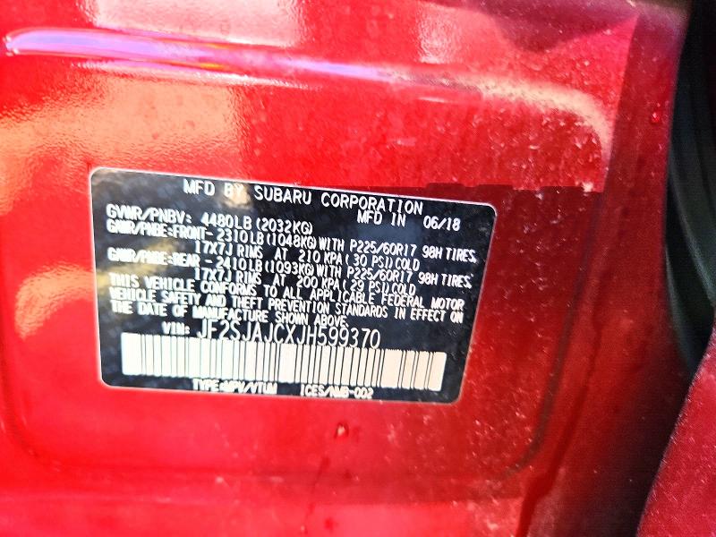 Aukcja sprzedaży 2018 Subaru Forester, vin: JF2SJAJCXJH599370, numer aukcji: 55747086